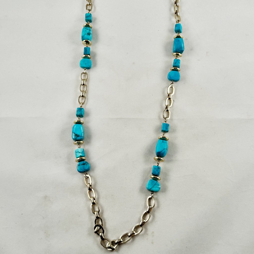 Vintage Ralph Lauren Gold Tone Necklace With Howlite Beads 16$